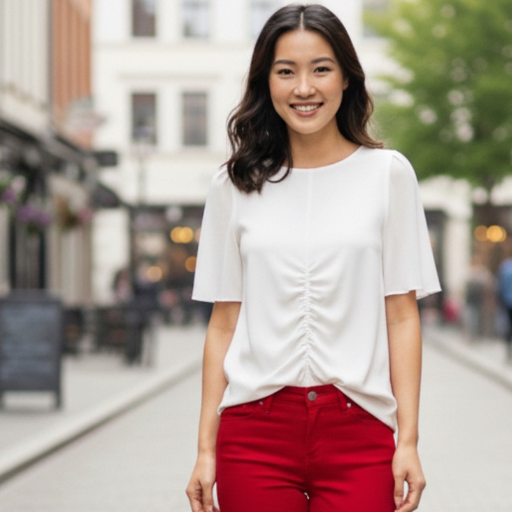 Rag & Bone Runched Ruffle Off White Blouse size 6